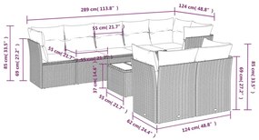 9 pcs conjunto sofás p/ jardim c/ almofadões vime PE castanho