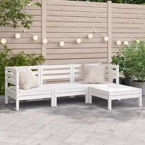 vidaXL Sofá de 3 lugares p/ jardim c/ apoio de pés pinho maciço branco
