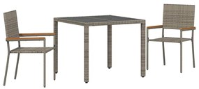 Conjunto de Jantar de Jardim vidaXL 3 Peças Cinza Polyrattan