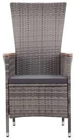 3 pcs conjunto lounge de jardim c/ almofadões vime PE cinzento