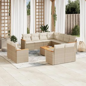 vidaXL 12 pcs conjunto de sofás p/ jardim com almofadões vime PE bege