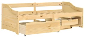 Sofá-cama com 3 gavetas 90x200 cm madeira de pinho maciça IRUN
