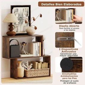 Estante para livros 80 × 22 × 70 cm de 2 níveis com espaço de armazenamento Castanha