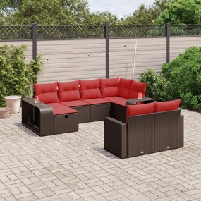 vidaXL 10 pcs conj. sofás jardim com almofadões vime PE castanho