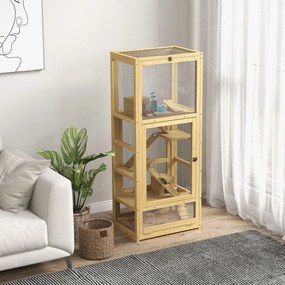 Gaiola para hamsters ou pequenos animais em madeira, com 5 níveis, escada, casinha e Baloiço, 54 x 38 x 131 cm, natural