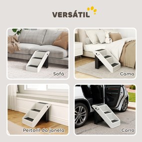 Escada Dobrável para Cães de 3 Degraus para Animais Mais Velhos para Cama Sofá 53x30,5x36,5 cm Creme