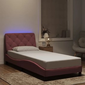 vidaXL Estrutura de cama c/ luzes LED 90x190 cm veludo rosa