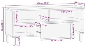 Móvel de TV 100x33x46 cm madeira de mangueira maciça castanho