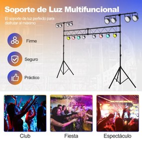 Suporte de luz de metal profissional com ajuste de altura 180-350 cm com hastes extensíveis e 32 pontos de montagem para bandas, salões de festas