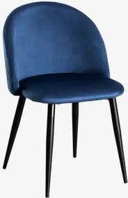 Pack De 4 Cadeiras De Jantar Estofadas E Em Aço Kana Negro & Velluto Azul & Veludo - Sklum