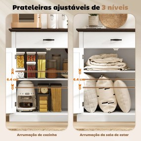 Aparador para Sala de Estar Estilo Rústico com 1 Gaveta Prateleira Ajustável 75,2x40x91,5 cm Branco e Madeira