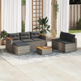 5 pcs conjunto sofás de jardim c/ almofadões acácia e vime PE