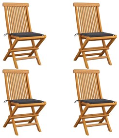 vidaXL Cadeiras de jardim c/ almofadões antracite 4 pcs teca maciça