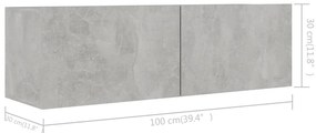 4 pcs conjunto de móveis de TV derivados madeira cinza cimento