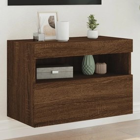 vidaXL Móvel parede p/ TV c/ luzes LED 60x30x40 cm carvalho castanho