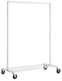 Cabideiro SONGMICS, Cabideiro com Rodas, Cabideiro Resistente, Suporta 90 kg, Design Industrial, Cabideiro com 1 Varão e Prateleira, para Quarto e Lavanderia, Branco HSR061W01