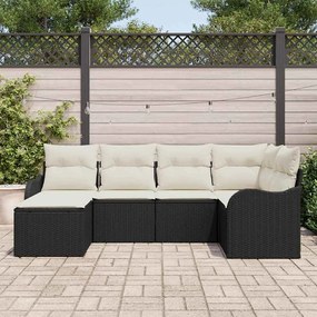 Conjunto de Sofá vidaXL com 6 Peças e Almofadas Vime PE Preto