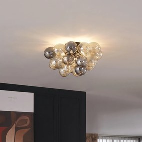 Candeeiro de Teto Design Preto com Âmbar e Vidro Fumê 6 Luzes - Uvas