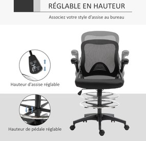 Cadeira de escritório ergonómica, com apoio para os pés com encosto em malha, altura ajustável, braços, assento almofadado e giratório a 360°, preta