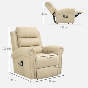 Poltrona Reclinável Elétrica Levanta Pessoas com Massagem Vibratória e Aquecimento  98x96x105 cm Creme
