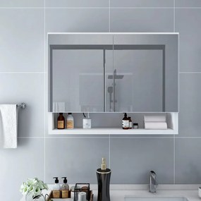 323604 vidaXL Armário espelhado casa de banho com LED 80x15x60 cm MDF branco