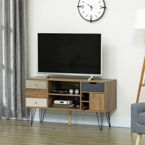 HOMCOM Móvel de TV com Prateleira de Armazenamento 4 Gavetas e Pés de Metal Móvel de TV para Televisores de até 50 Polegadas para Escritório 120x39x64cm Marrom