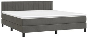 Cama box spring c/ colchão/LED 160x200cm veludo cinzento-escuro