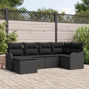 Conjunto de Sofá de Jardim vidaXL de 6 Peças com Almofadas Preto Polir