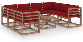 9 pcs conjunto lounge para jardim com almofadões vermelho tinto