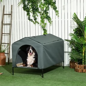 Casa para Cães com Cobertura Exterior Cama Elevada com Almofada e Janelas de Malha 130x85x95 cm Cinza