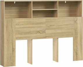 HOMCOM Cabeceira de Cama 140 cm com Arrumação e 4 Compartimentos Abertos Carvalho | Aosom Portugal