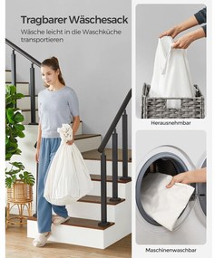 Cesto para roupa suja dobrável com 3 compartimentos e bolso lateral 70 x 36 x 66 cm Cinzento