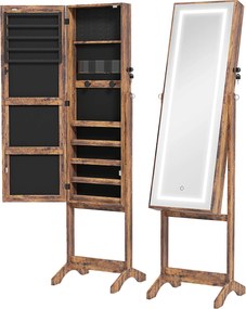 HOMCOM Joalheiro de Pé Armário para Jóias com Fita de Luz LED e Fechadura Magnética 46x36,5x151,5 cm Madeira | Aosom Portugal