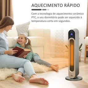 Aquecedor Cerâmico de Torre 1100/2200W com Controlo Remoto, Temporizad