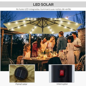 Chapéu de Sol de Jardim Ø268x238cm com 24 Luzes LED Solar Mecanismo de