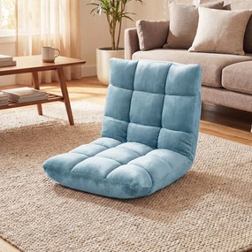 Cadeira de Chão Dobrável, 104 x 53 x 15 cm, Encosto Ajustável em 14 Posições, Azul-claro