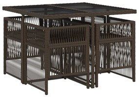5 pcs conjunto jantar p/ jardim c/ almofadões vime PE castanho