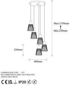 Chandelier Kemtel – Dourado Brilhante – 48 x 48 x 115 cm