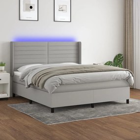 Cama box spring c/ colchão e LED 180x200 cm tecido cinza-claro