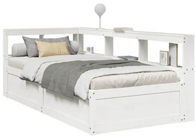 vidaXL Cama com estante sem colchão 90x190 cm pinho maciço branco