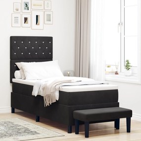 Cama Box Spring com Colchão &amp; Banco Preto 80x200 cm Veludo