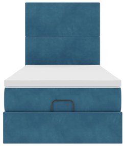 Estrutura cama otomana com colchões azul escuro 90x190cm veludo