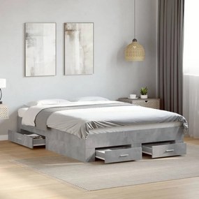 vidaXL Estrutura de cama c/ gavetas derivados de madeira cinza-cimento