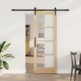 Conjunto de Porta Deslizante vidaXL com Ferragens 73,5x198,5 cm Madeira Sólida de Pinho