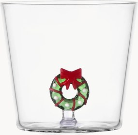 Copo em vidro de borossilicato artesanal com figura de coroa de Natal Christmas Tales
