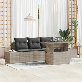 vidaXL Conjunto de Sofá de Jardim de 5 Peças com Almofadas Cinza Claro Rattan Poliéster