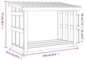 Suporte para lenha 108x64,5x77 cm pinho maciço preto