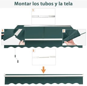 Toldo retrátil 245 x 200 cm com manivela manual em poliéster impermeável, marquise em alumínio para porta de janela verde