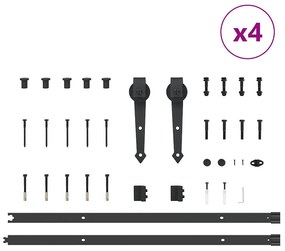 Kit de ferragens para porta deslizante 213,5 cm aço preto