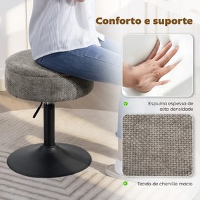 Banco de Bar com Armazenamento Altura Ajustável Giratório Estofado em Chenilla 39x39x49-65 cm Cinzento